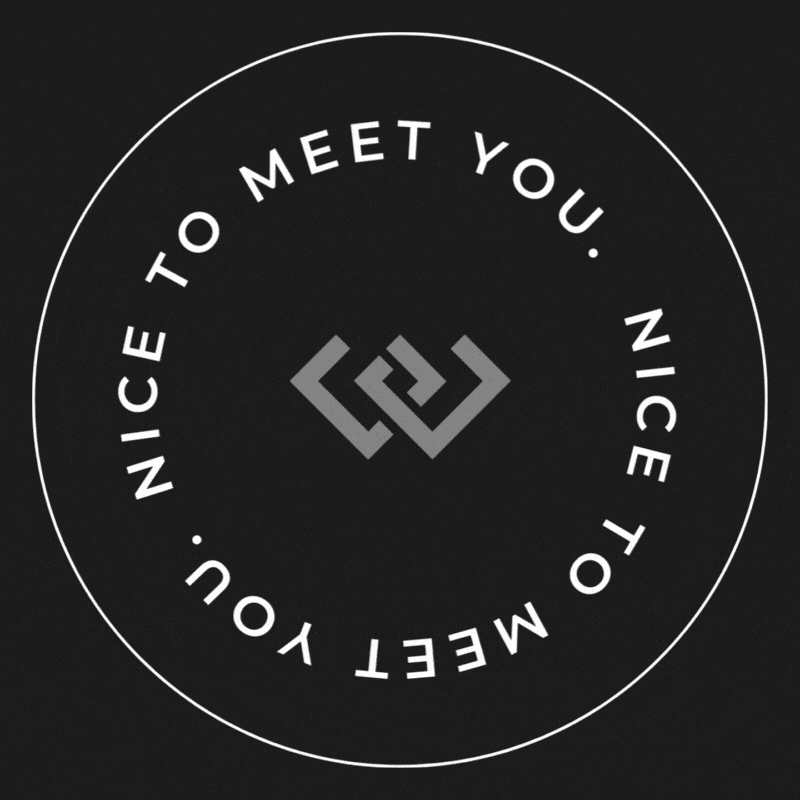 Minimalist black circular badge featuring the phrase 'Nice to meet you' and the Windermere Real Estate logo.